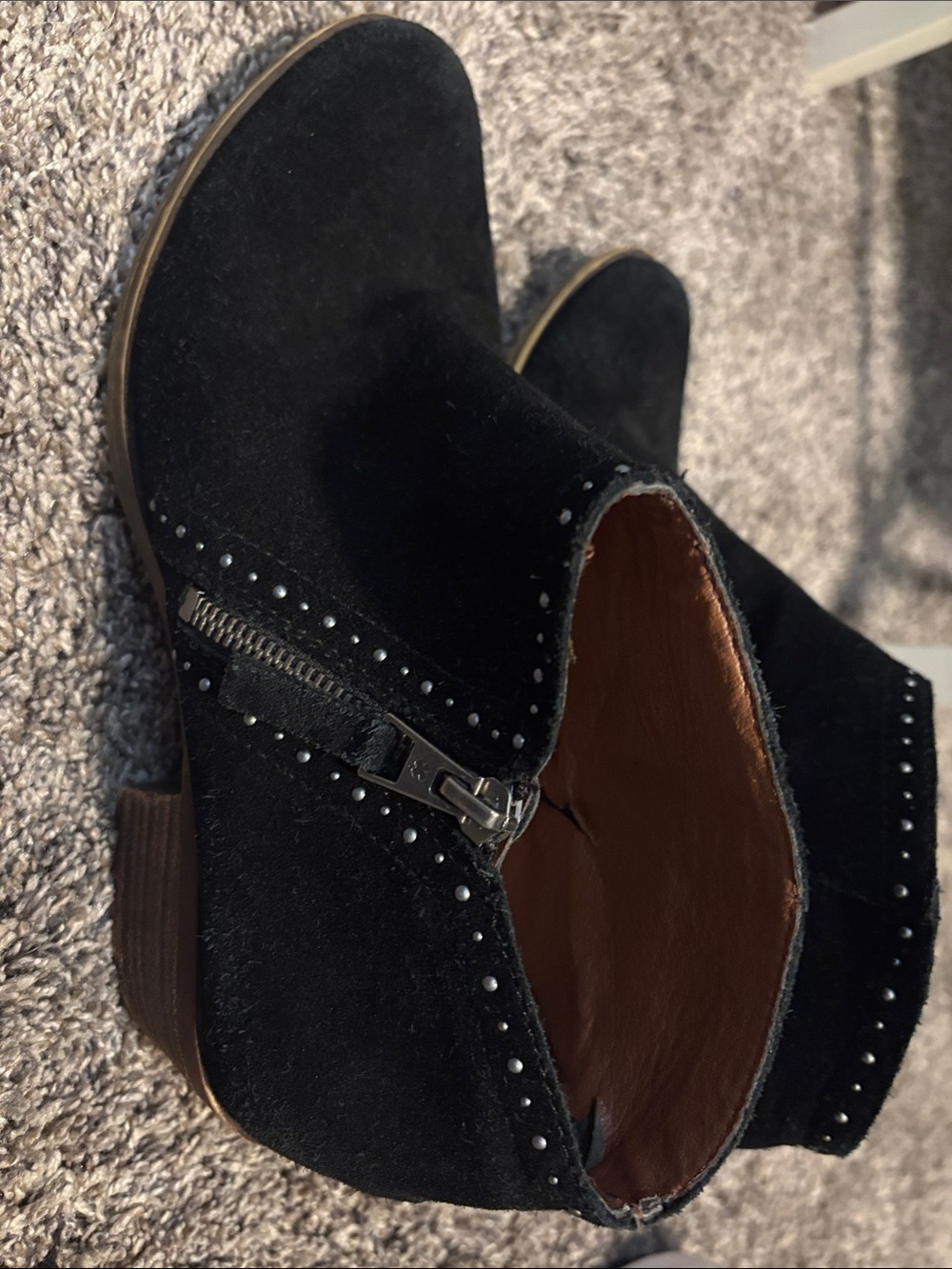 Lucky Brand Black Suede Ankle Booties with Stud Accents